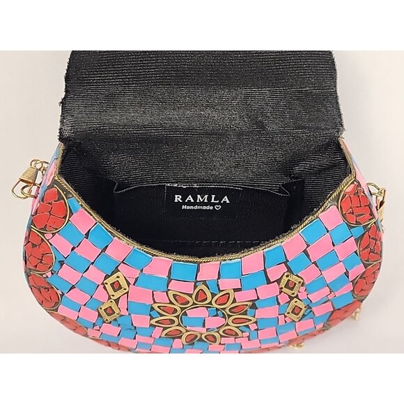 Ramla Mosaic Handmade Bag Pink Blue with Detachable Chain Strap Selling Sunset - Picture 10 of 16